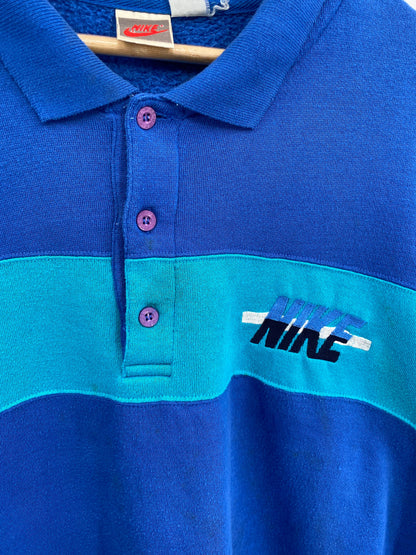 90’s NIKE Silver Tag Size No Tag (Approx.XL-XXL) Vintage Button Down Sweat-shirt / A9885