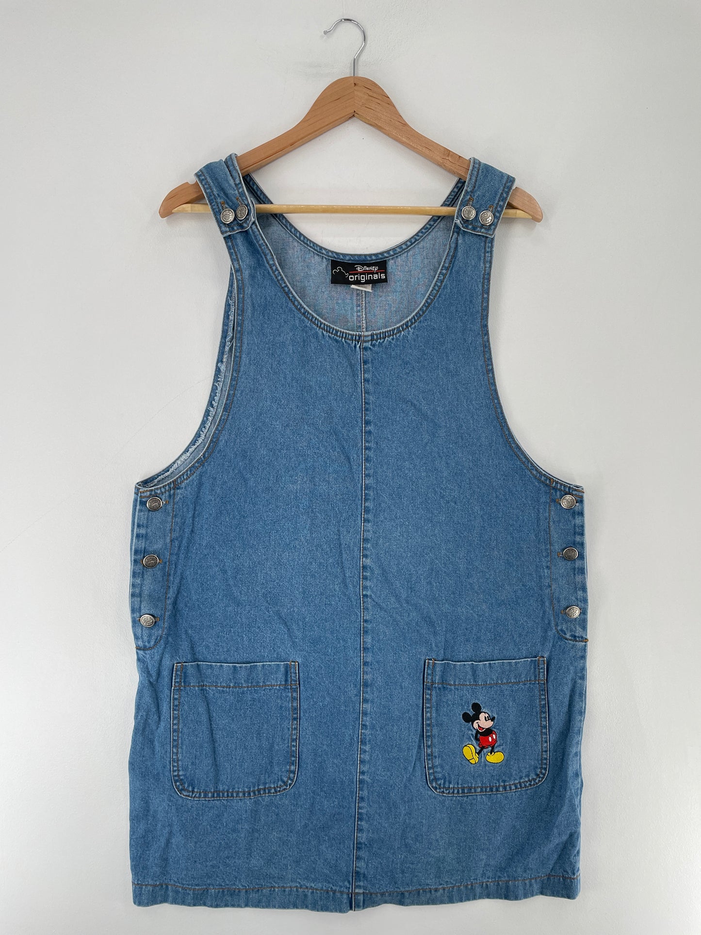 90's DISNEY MICKEY Made in USA Size L Vintage Denim Overall Dress / E6659P