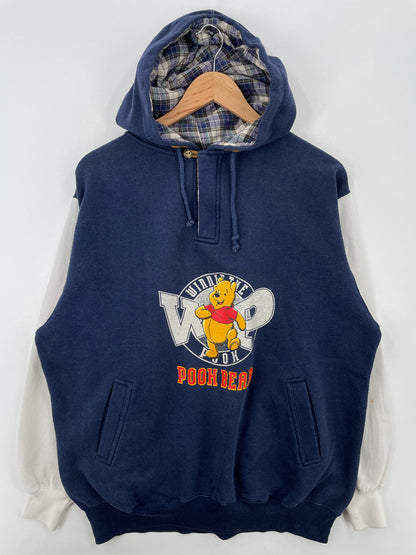 00' DISNEY WINNIE THE POOH Size XL Vintage Hoodie Half Zip-up Sweat-shirt / A6827