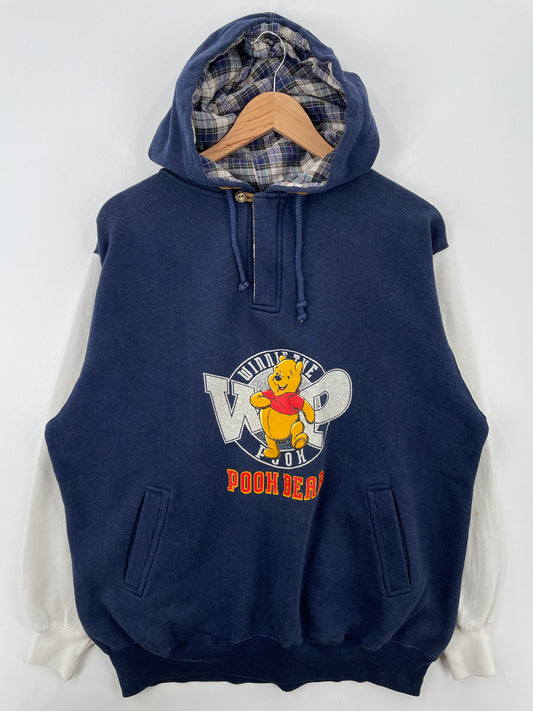 00' DISNEY WINNIE THE POOH Size XL Vintage Hoodie Half Zip-up Sweat-shirt / A6827