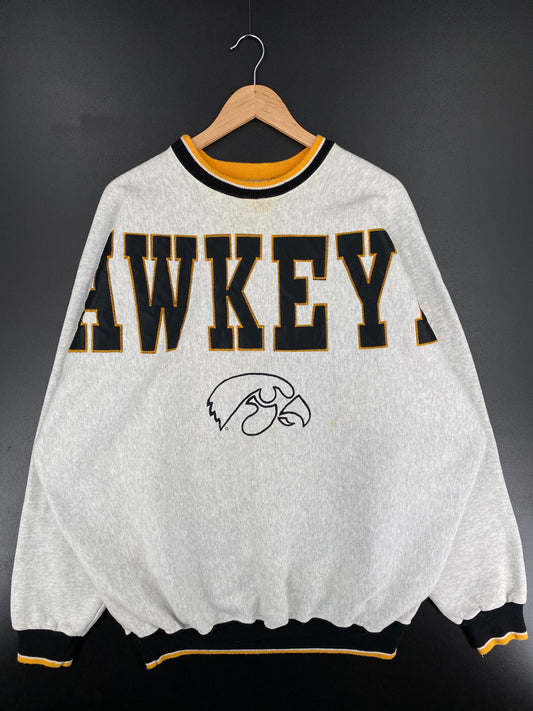 90’s HAWKEYES Made in USA Size XXL Vintage College Sweat-shirt / A454