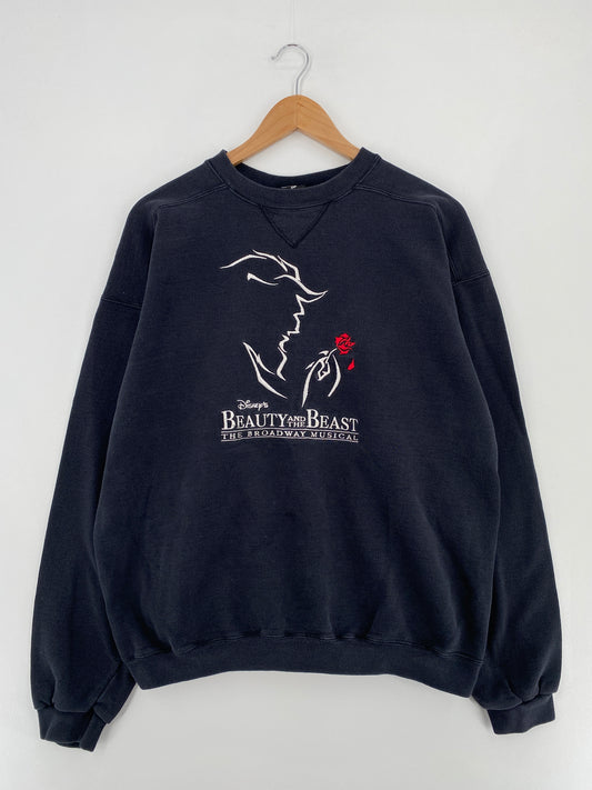 90's BISNEY BEAUTY AND BEAST Made in USA Size L Vintage Sweat-shirt / E530