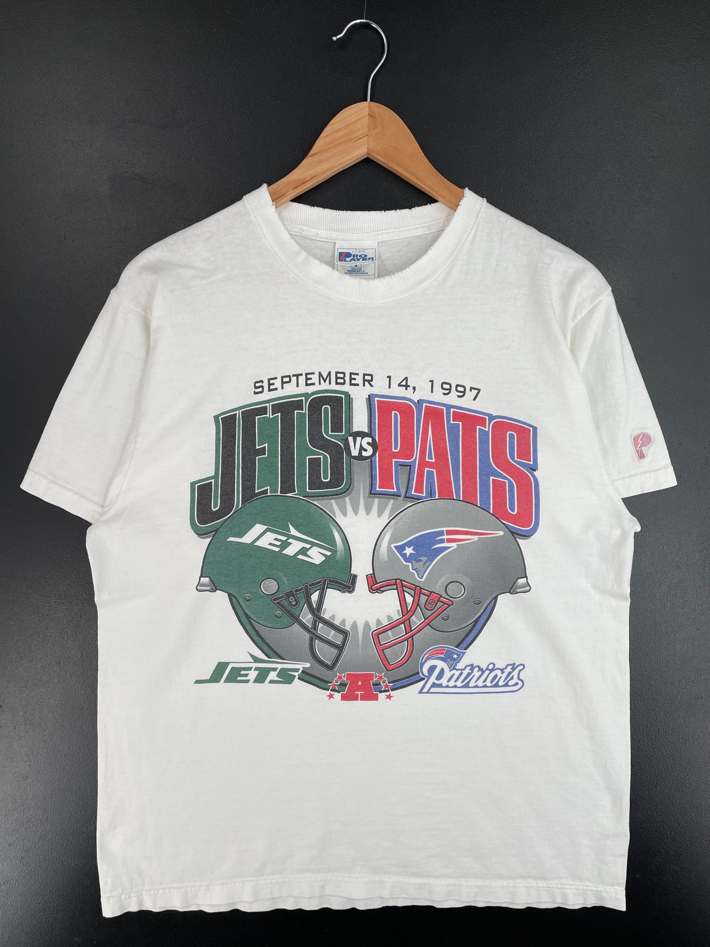 1997 SUPER BOWL NEW YORK JETS x NEW ENGLAND PATRIOTS Made in USA Size M Vintage NFL T-Shirt / E4258T