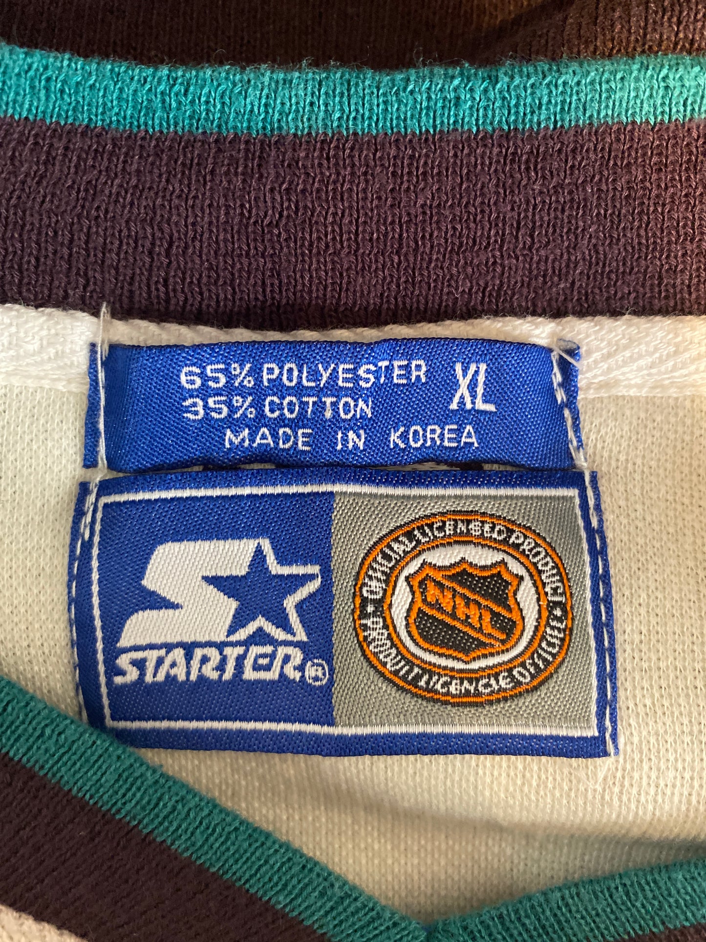 90's STARTER DISNEY MIGHTY DUCKS Size XL Vintage NHL 3/4 Sleeve Uniform Shirt / K2028