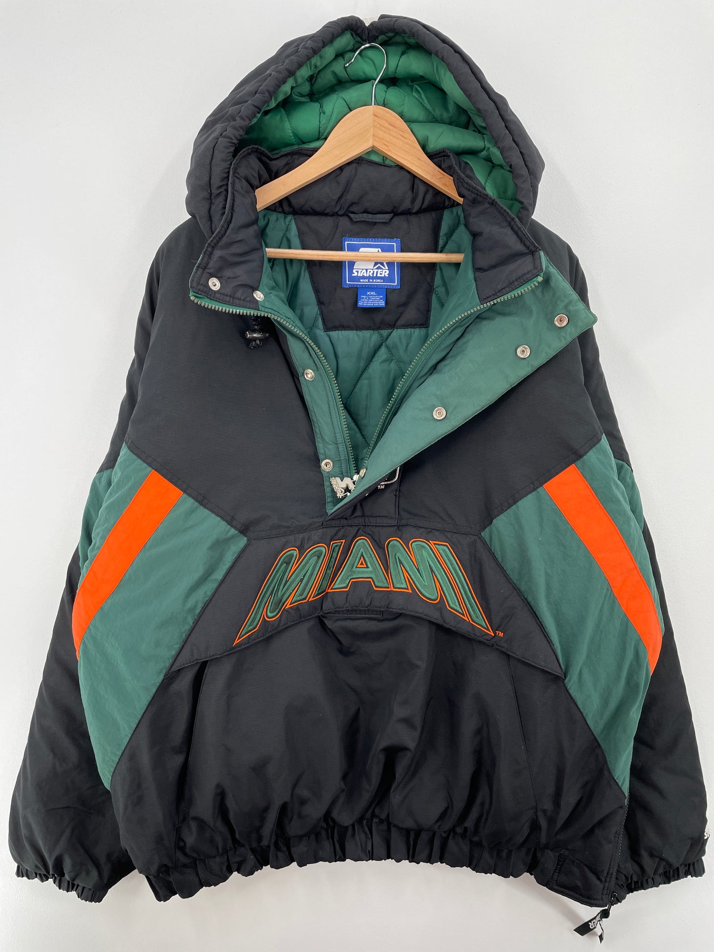 90’s STARTER x MIAMI HURRICANES Size XXL College Padded Nylon Jacket / A8275