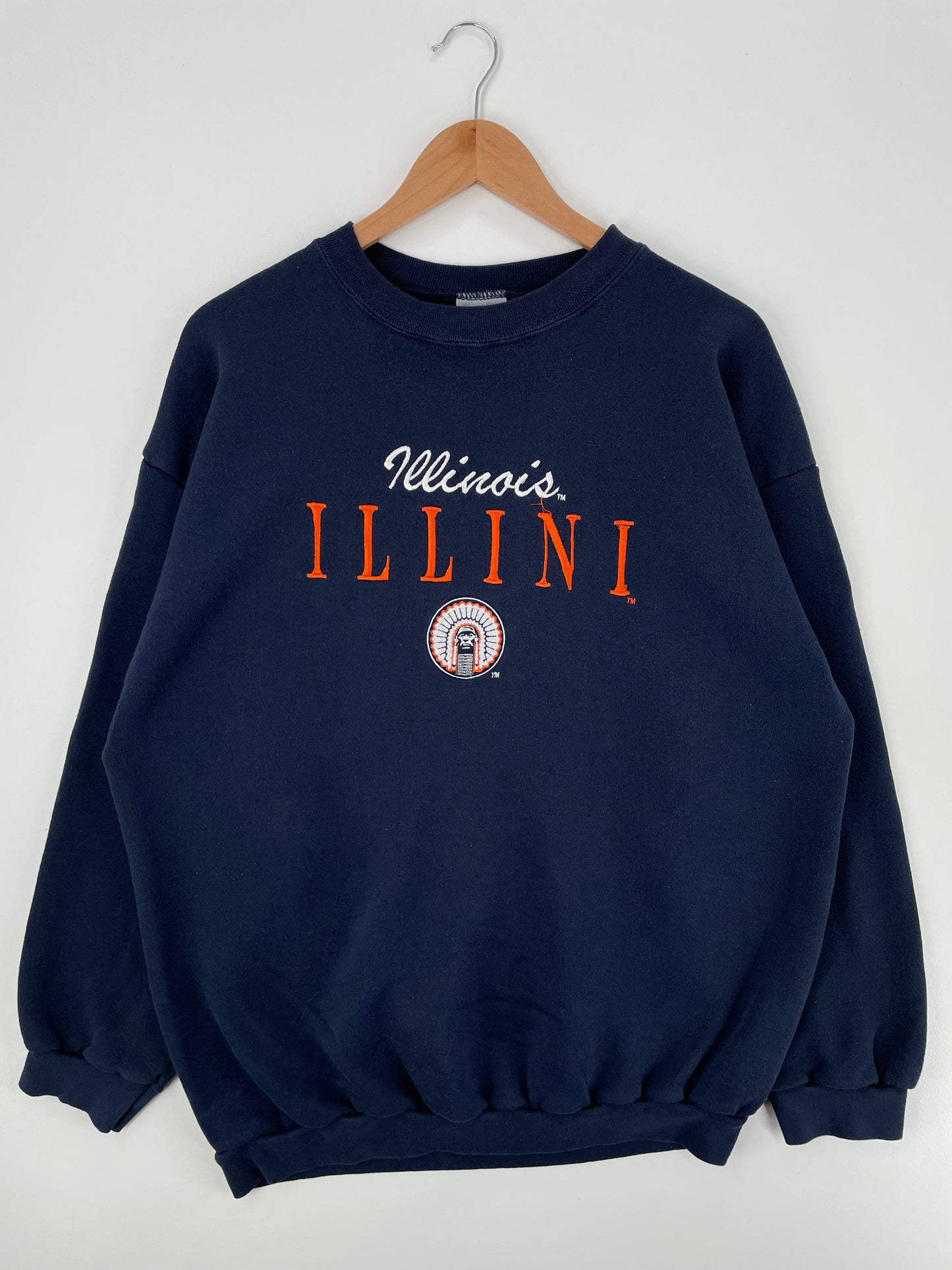 90's ILLINOIS ILLINI Made in USA Size XXL Vintage College Sweat-shirt / A488