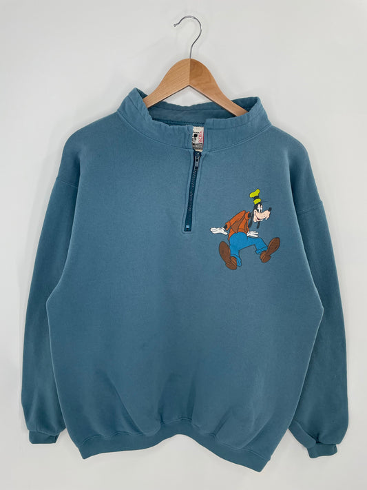 90's DISNEY GOOFY Made in USA Size M Vintage Half Zip Sweat-shirt / K7704