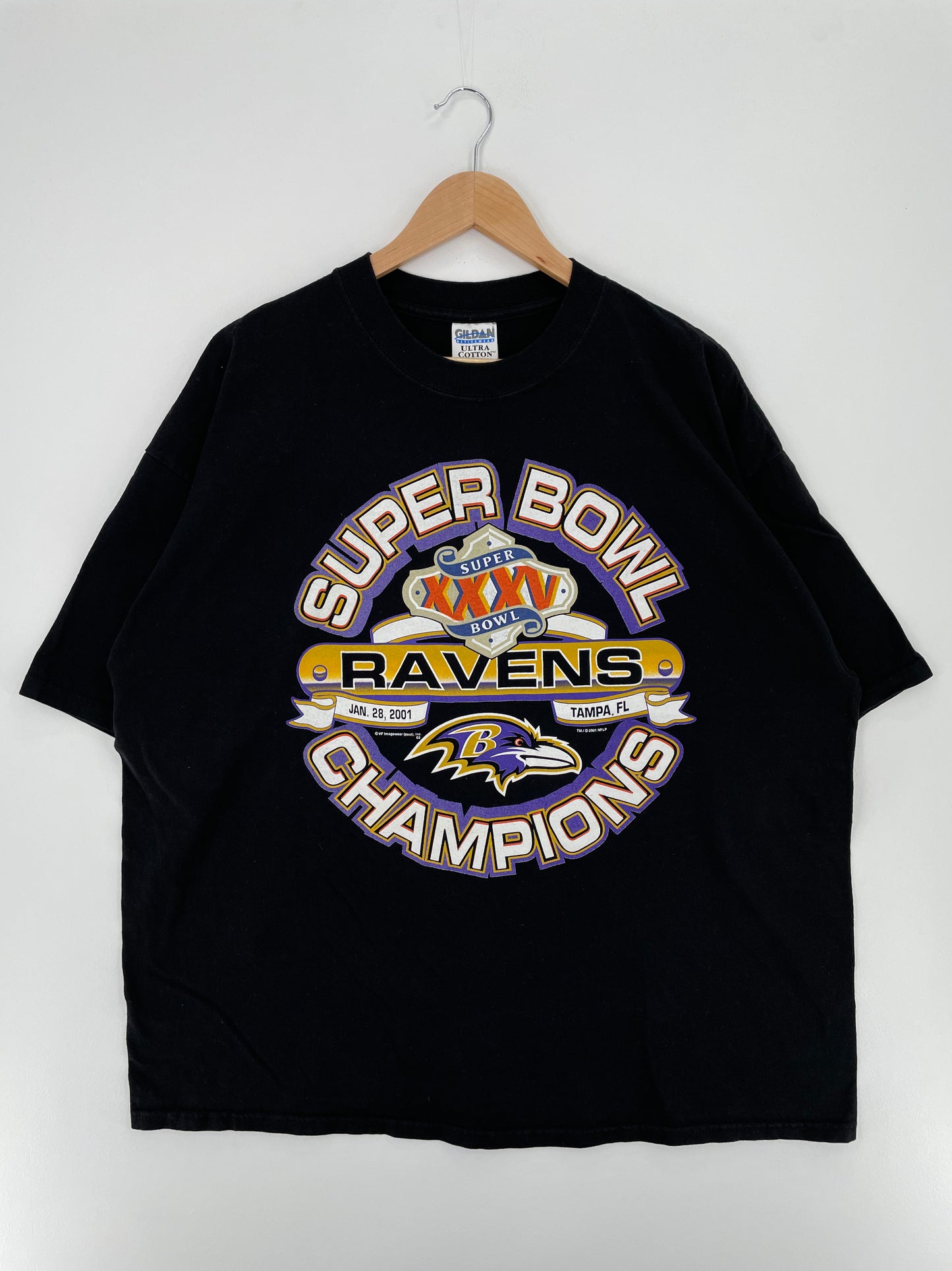 2001 SUPER BOWL BALTIMORE RAVENS Size XXL Vintage NFL T-Shirt / A1681