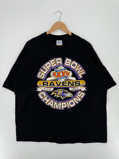 2001 SUPER BOWL BALTIMORE RAVENS Size XXL Vintage NFL T-Shirt / A1681
