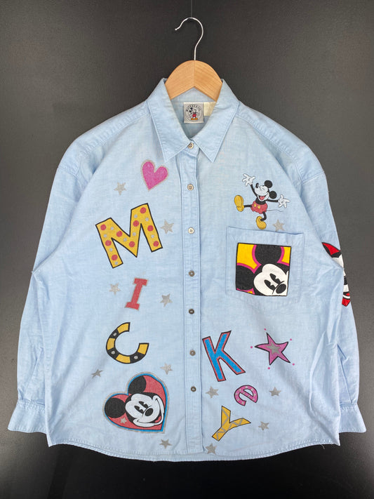 90's DISNEY MICKEY Size No Tag (Approx.XL) Vintage Button-Down Shirt / G2771B
